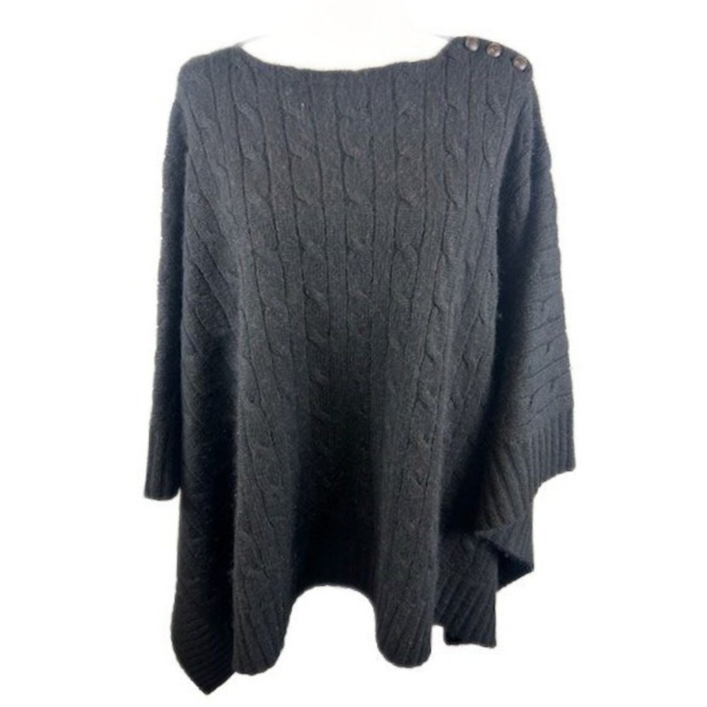 Ralph Lauren Cable Knit Poncho Sweater Black Wool Cashmere Alpaca Size XS/S
